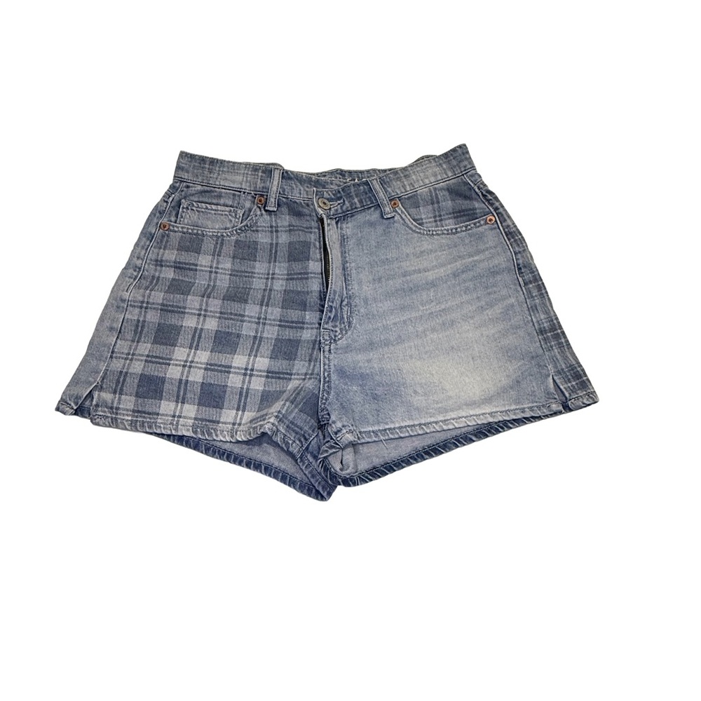 American Eagle Outfitters Blue Plaid and Denim Jean Shorts